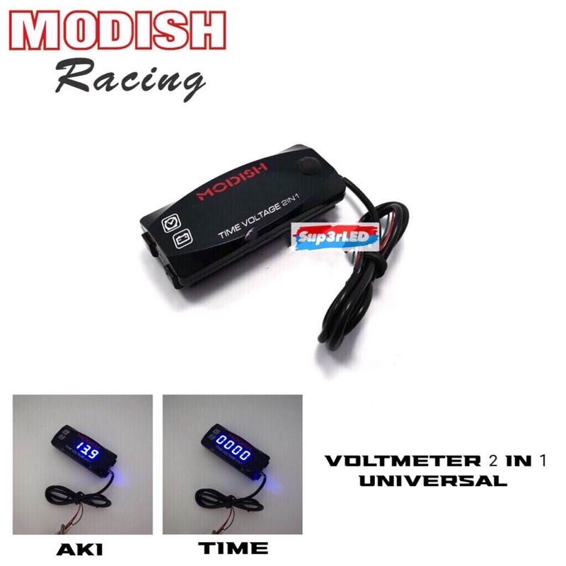 Voltmeter Motor Dan Jam Digital 2 in 1 Voltmeter Amper Aki Jam Digital