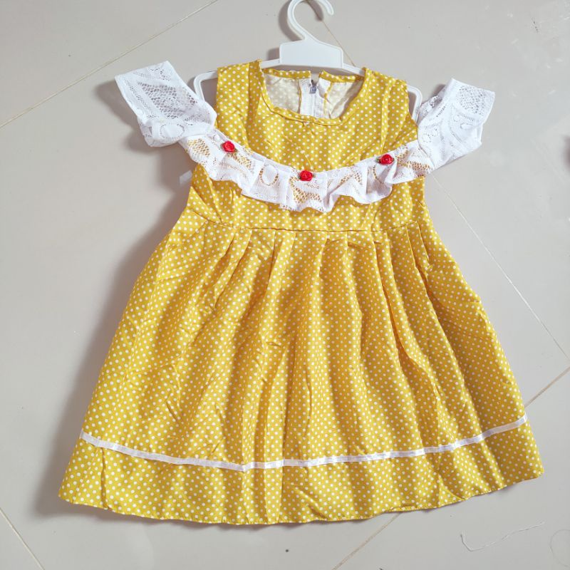 Dress sabrina anak 1 2 tahun polka dress anak tutul (dress sabrina brokat putih KANA)