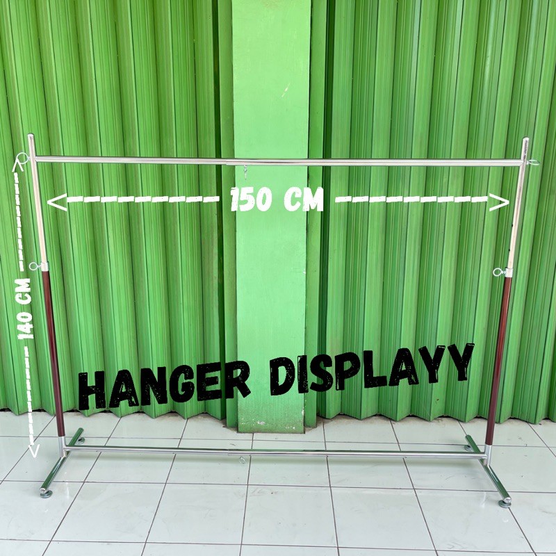 Hanger Gawang Baju Tarik Tengah Pipa Bulat Bahan Besi Chrome (Lebar +/- 150 cm x Tinggi 150cm)