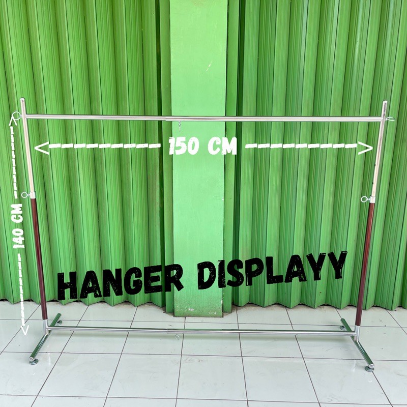 Hanger Gantungan Baju Model Gawangan Tarik Tengah Bahan Besi Chrome(Lebar +/- 150 cm x Tinggi 150cm)