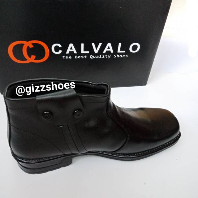 Sepatu Kulit Asli Pantofel Formal Resmi Kerja Paskibra Sekolah Cowok Laki Pria Calvalo 821 Hitam