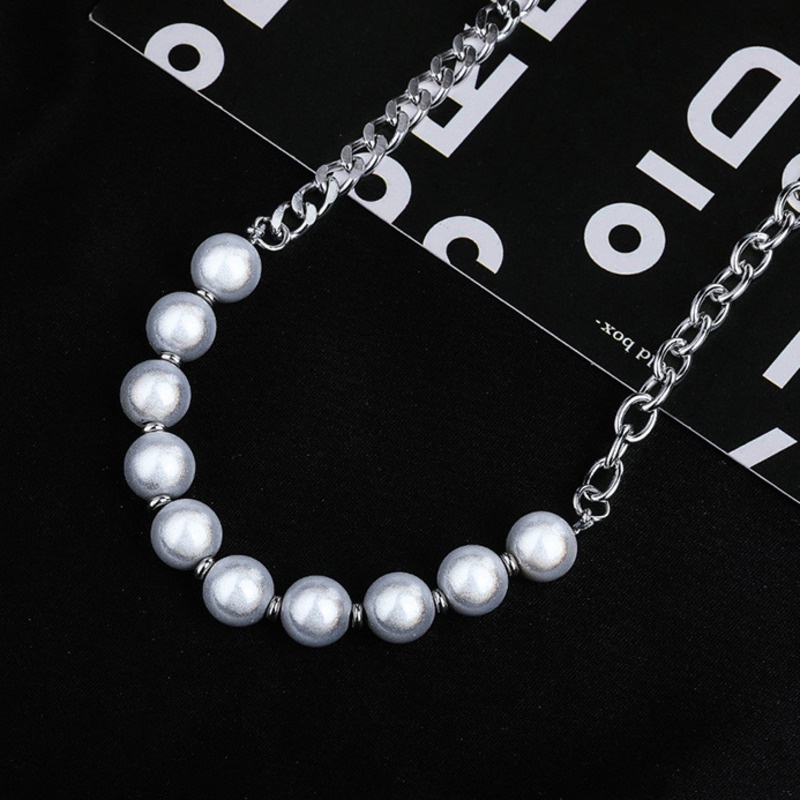 Reflective Pearl Necklace Accessories Hip Hop Fashion Simple Trendy Personality Chain