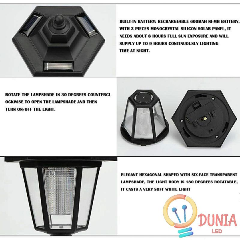 Solar LED Wall Lamp Outdoor Fence Garden Light Palace Design Lampu Solar Taman Model Hexagonal