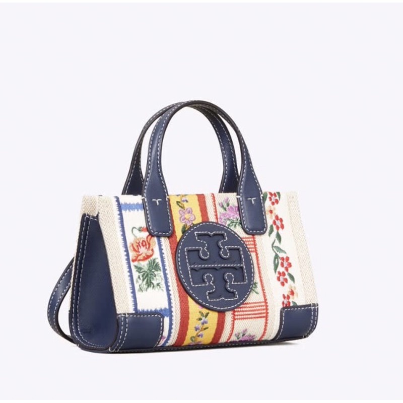 TERMURAH READY STOCK tory burch ella webbing patchwork micro tote original