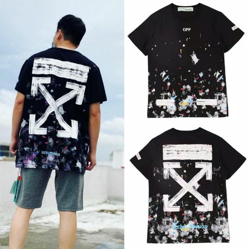 KAOS BAJU T SHIRT ATASAN DISTRO OFF WHITE GARIS PUTIH GRAFITY ABSTRAK HITAM USA L XL KAOS COWOK LAKI