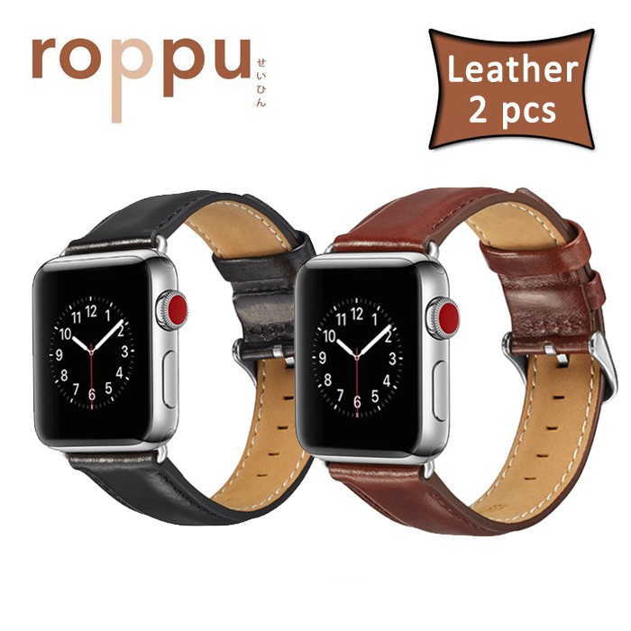 (2 PCS) Roppu Genuine Leather Strap for Apple Watch 1/2/3/4