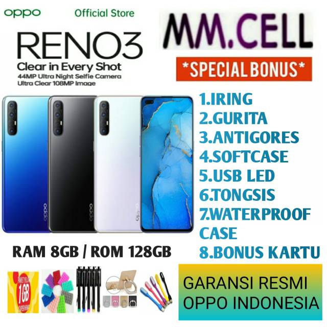OPPO RENO 3 RAM 8/128 GB GARANSI RESMI OPPO INDONESIA
