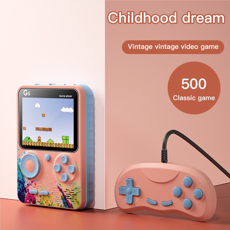 Gameboy G5 Console Portable Game Player Built-in Classic 500 Games Connect to TV or Gamepad 1000mAh 1 Player/2 Player Hadiah yang sempurna(Hanya beberapa game dua pemain yang dapat menggunakan stick)