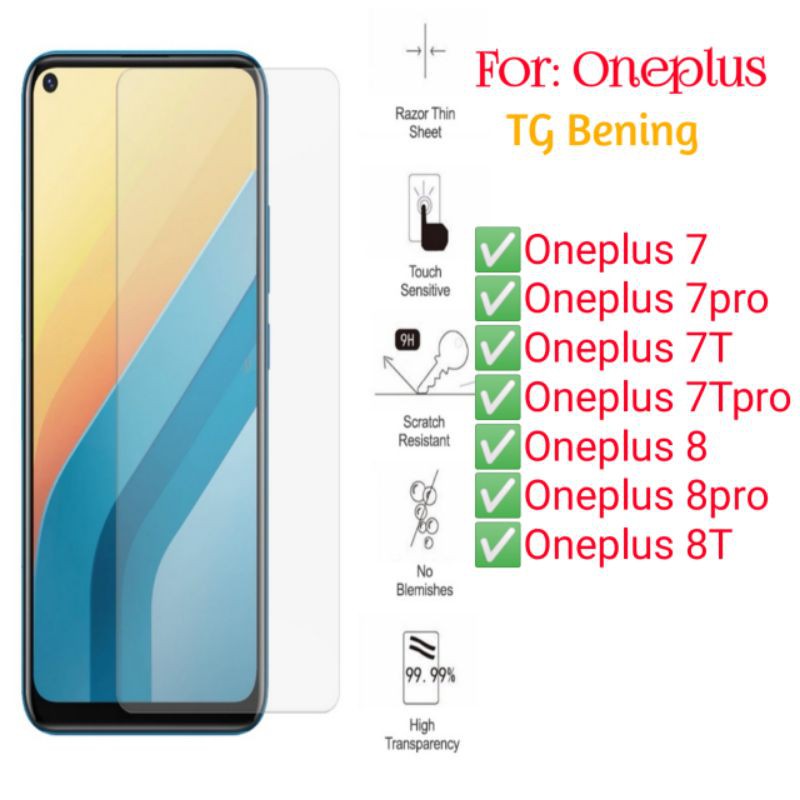 Oneplus 7 7Pro 7T 7TPro 8 8T 8pro Pro Antigores Bening Tempered Glass Screen Guard protector TG