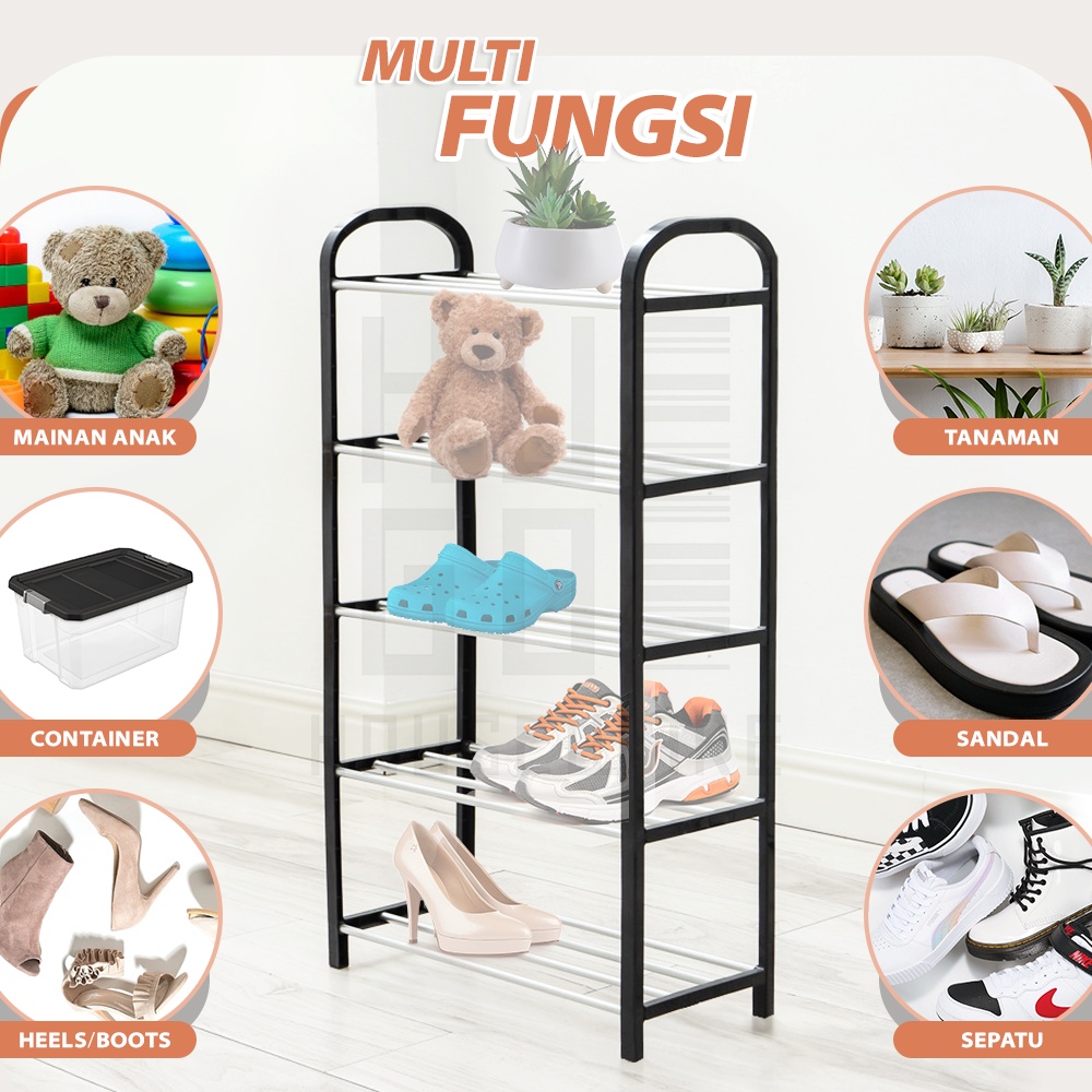 HUGO Rak Sepatu Sandal 4 dan 5 Susun Portable Serbaguna Stainless Steel