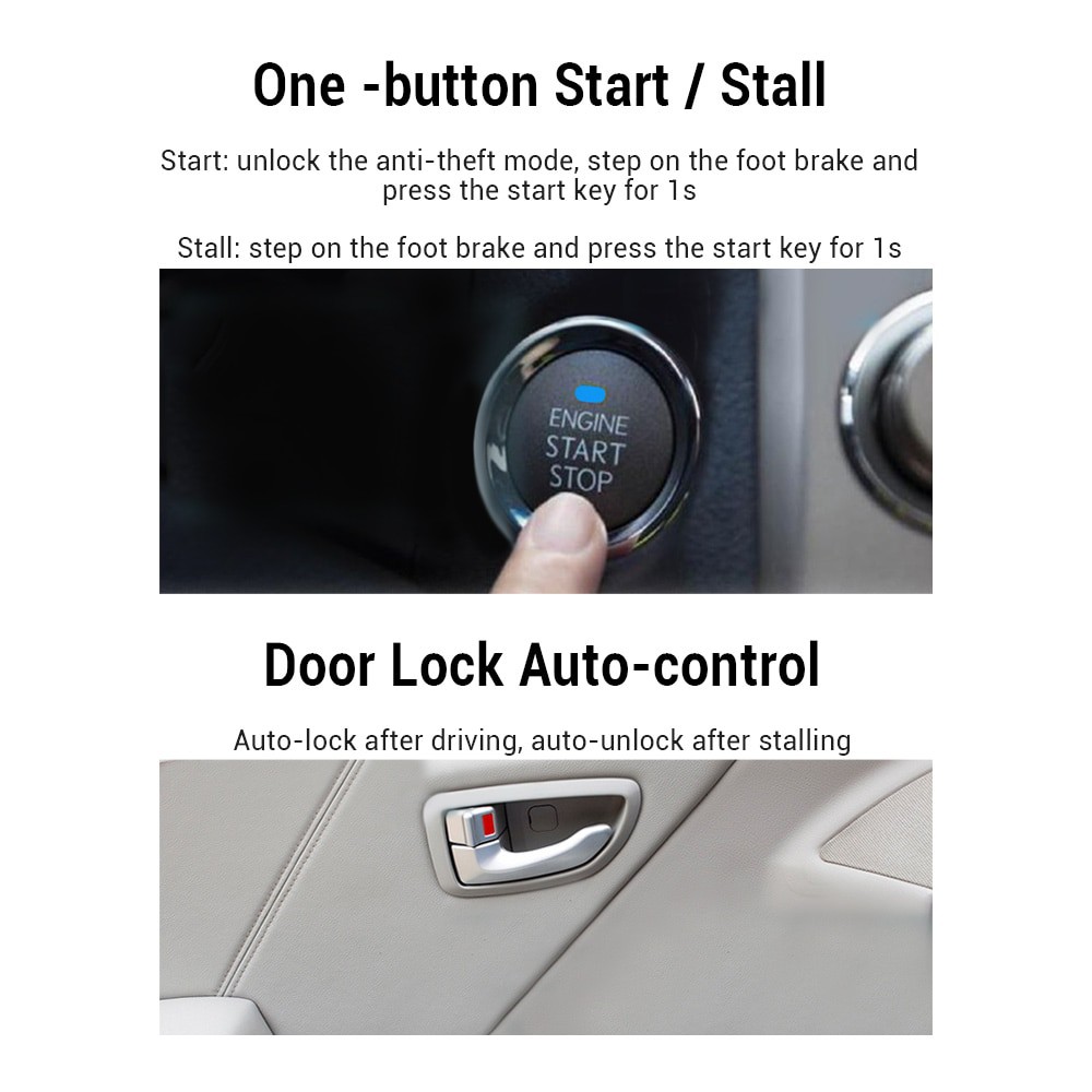 Zeepin Push Start One Button Ignition Car Keyless Entry System with Remote Control - C6-B - Black