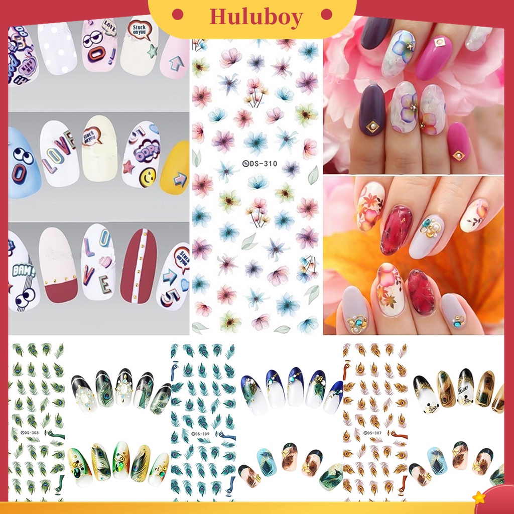 Huluboy Huluboy♡ 1 Lembar Stiker Decal Transfer Air Motif Bunga Untuk Manicure DIY