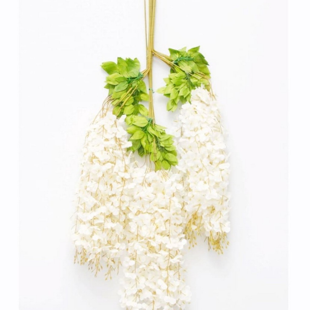 Bunga Wisteria Dekorasi/Bunga Westeria Jumbo/Bunga Juntai Dekorasi Pelaminan/Bunga Plastik-Putih