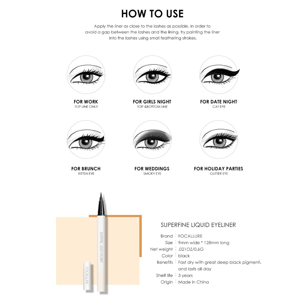 Official Distributor Focallure Liquid Eyeliner Black Superfine FA91 Eyeliner Pen Eyeliner Spidol