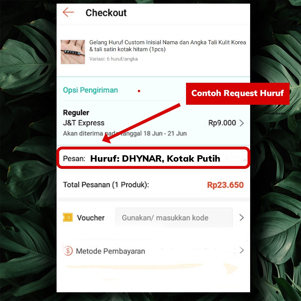 Gelang Huruf Custom Inisial Nama dan Angka Tali Kulit Korea Waterproof &amp; tali satin kotak hitam (1pcs)