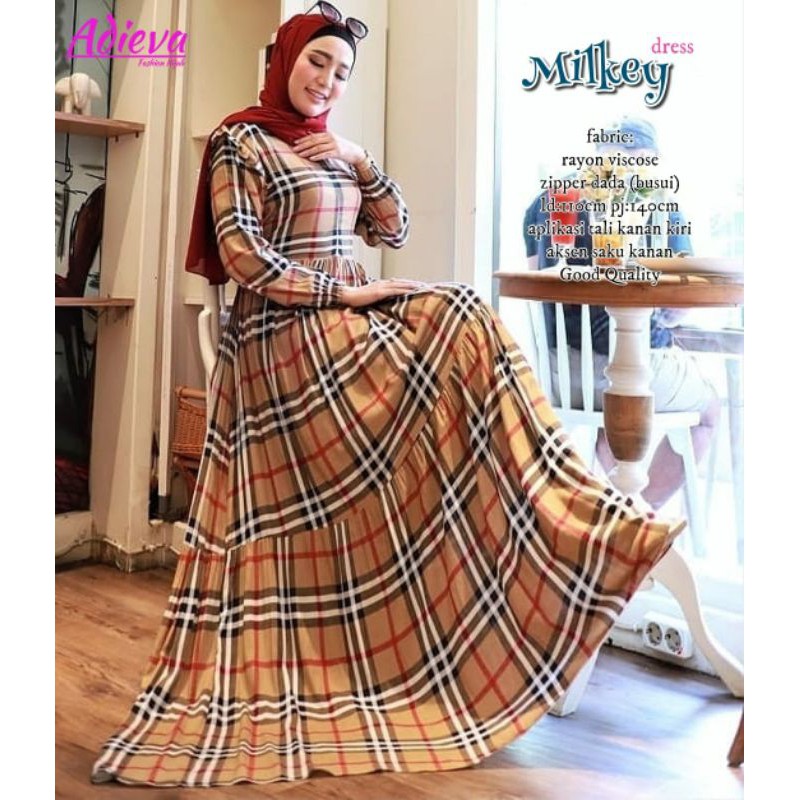 dress motif kotak kotak - dress cantik - gamis lebaran btc solo
