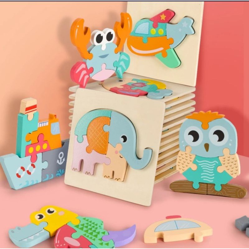 3D Puzzle Mini Pastel Kayu  Mainan Kayu Puzzle Angka Mainan Edukasi Anak