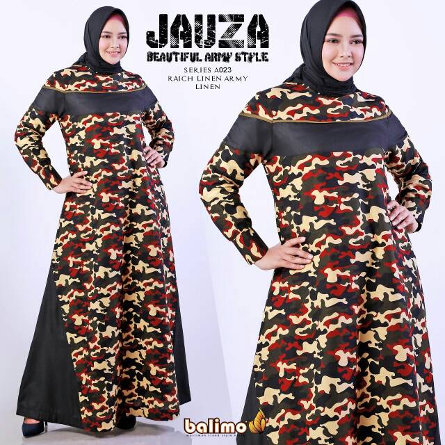 Dress Muslimah Motip Army Jauza Ori Branded by Balimo