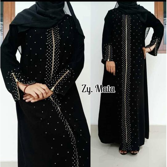 Exclusive Abaya Gamis Arab Zipper Mata Original Hitam Resleting Depan