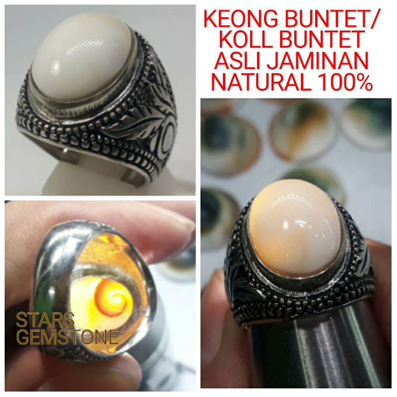 CINCIN BATU FOSIL KEONG BUNTET KRISTAL ASLI NATURAL 100%