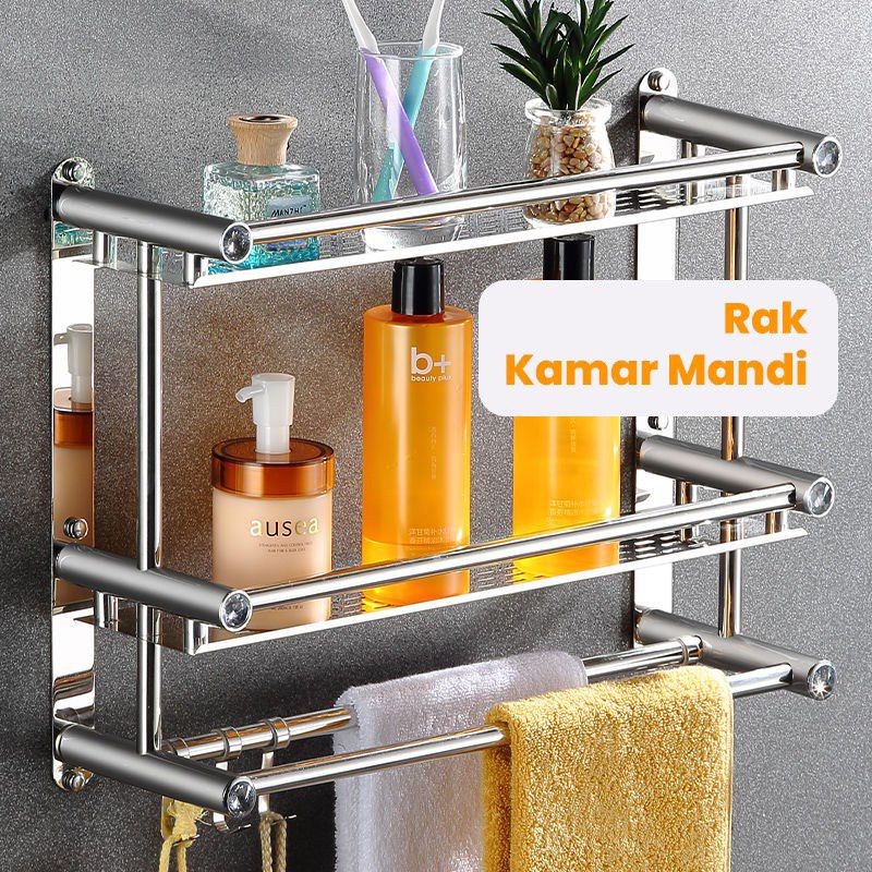 Rak Gantung Kamar Mandi Stainless Steel Double / Single / Rak Handuk / Rak Toilet Serbaguna