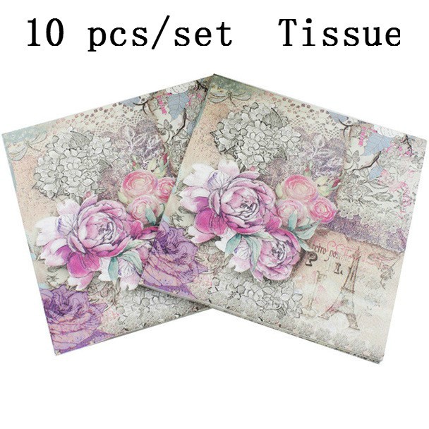 10pcs Printed Feature Rose Paper Napkins For Event &amp; Party Decoration Tissue