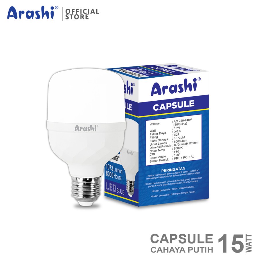 Arashi Lampu LED Capsule 15 Watt CDL Putih Bohlam LED Capsule