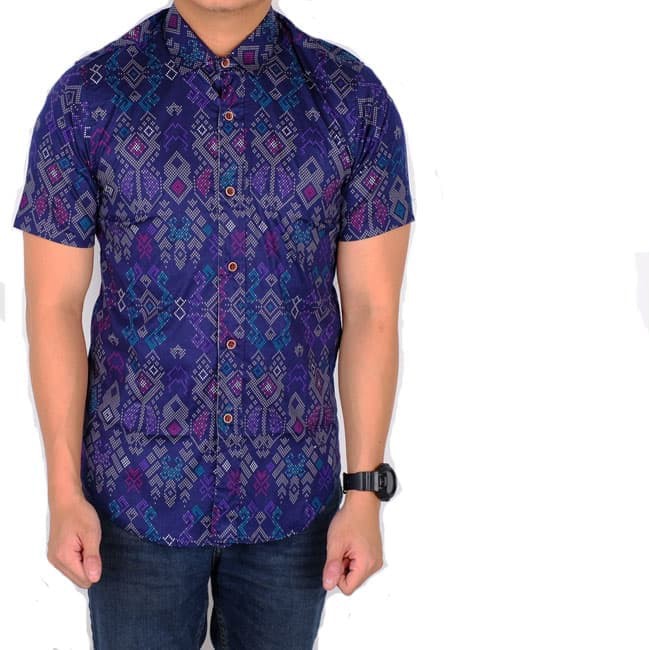 Baju Kemeja Hem Batik Pria Lengan Pendek Baju Batik Pria Navy Model Terbaru 2019