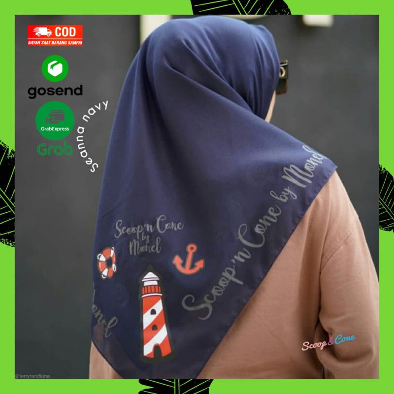 Kerudung Jilbab Hijab Monel Seanna Navy Ori Voal Segi Empat