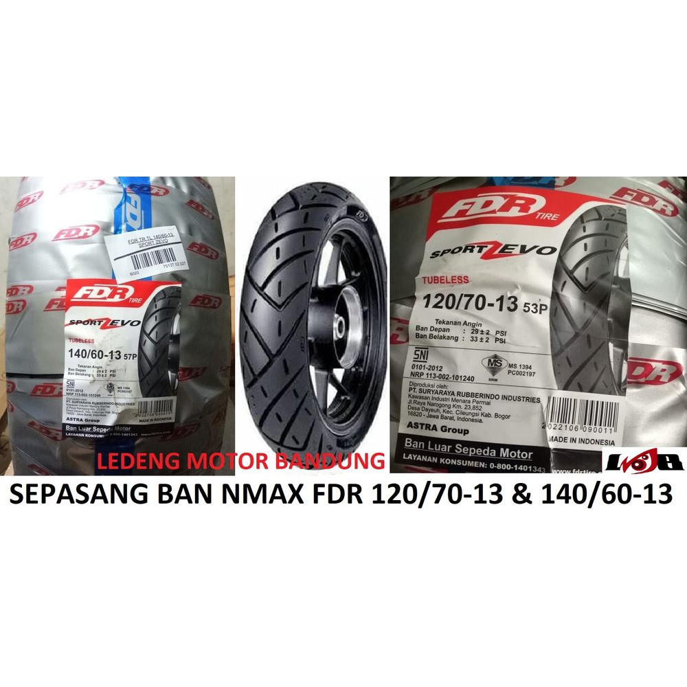 Lihat Detal Sepasang FDR 120 70-13 dan 140 60-13 Sport Zevo Ban Tubeless Motor Nmax Murah