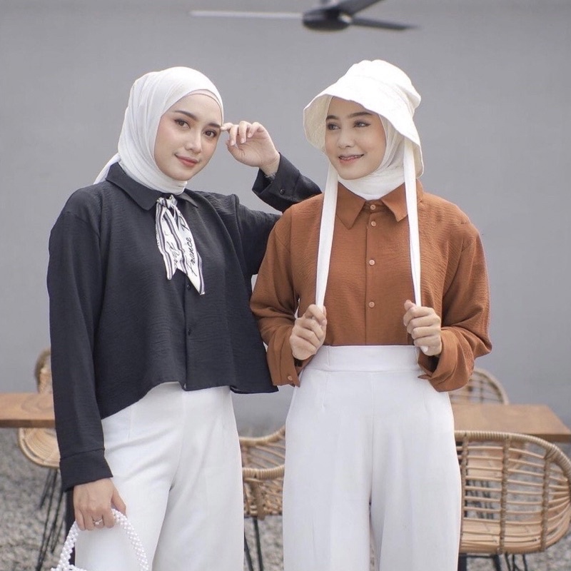 KEMEJA CROP WANITA POLOS / KEISYA CROP LENGAN PANJANG / HANIN CROP / BICCA CROP CRINKLE WANITA