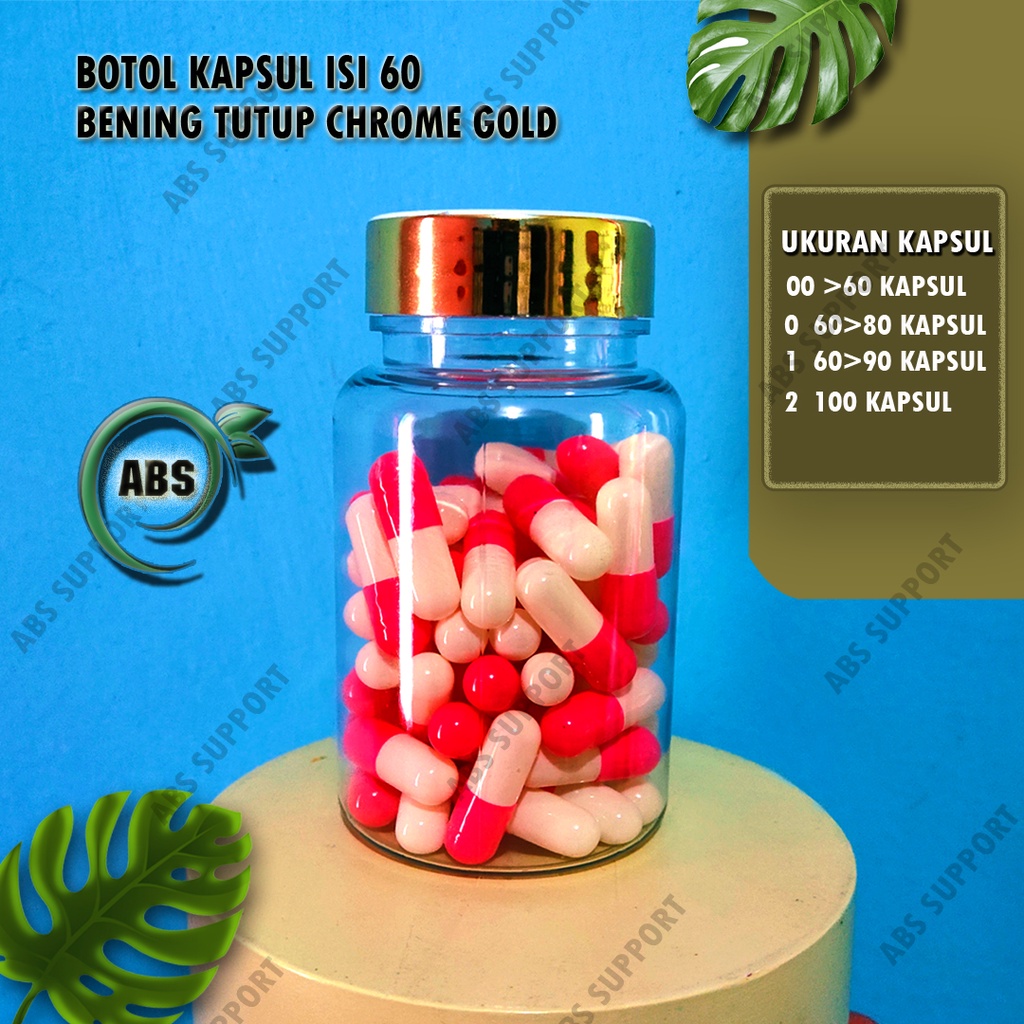 Botol kapsul isi 60 Bening Tutup Gold botol obat kapsul 135ml