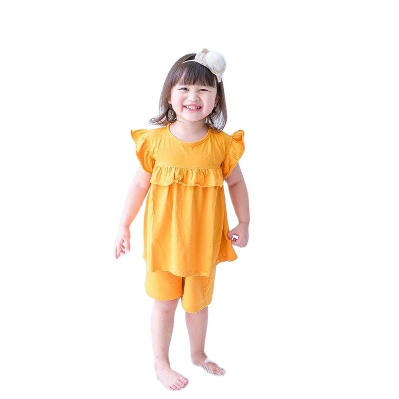 ZASKIYA - Setelan Playset Kaos Anak Pompom Smilee 1-5Tahun Terlaris | Set Ruffle Anak Perempuan