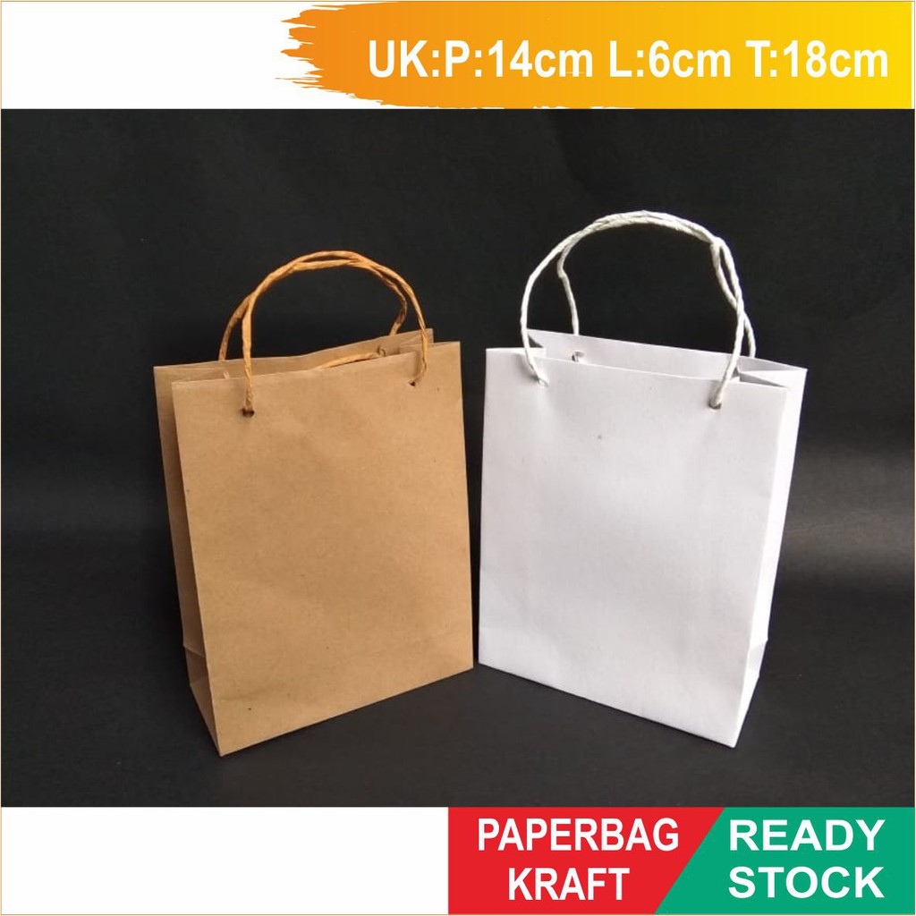 

Paperbag Kraft Putih Polos Ukuran P14 L6 T18cm tas kertas polos ready stock