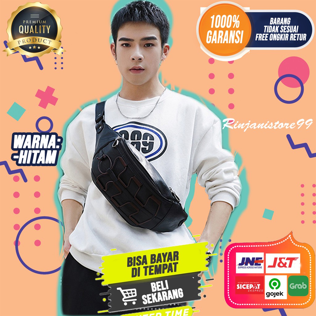 Waist Bag Kulit Cowok Tas Selempang Pria Premium Sling Bag New Branded Asli Import Murah F47
