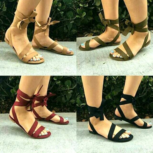

Sandal Flat Tali Strap Pantai Balerina Pita lilit ikat