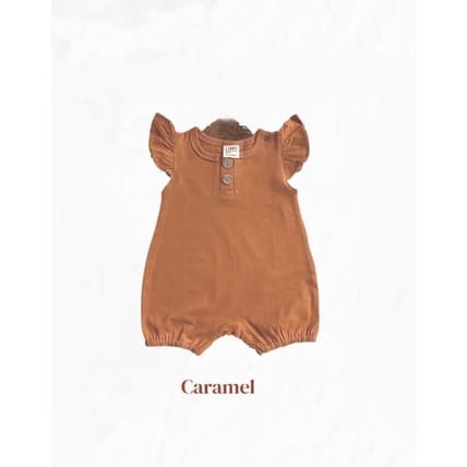 Libby Ivy Ruffle Earth Color Series Jumper Segi 4 Cotton Earth Colour Libby Baby Pakaian Bayi Jumper Libby Jumper Bayi Baju Bayi Newborn-Caramel Ivy Ruffle