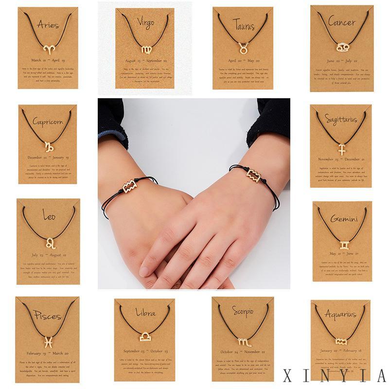 Xia.id Gelang Tangan Tali Hitam Adjustable Aksen Lambang Zodiak