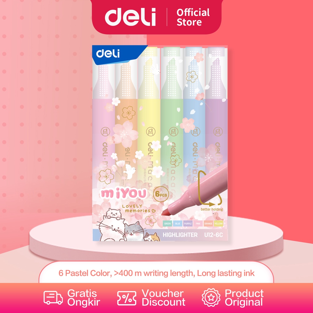

Deli Highlighter Penanda Warna Pastel 1 Set Isi 6 Warna Cerah dan Soft Kemasan Mika Lucu EU12-6C