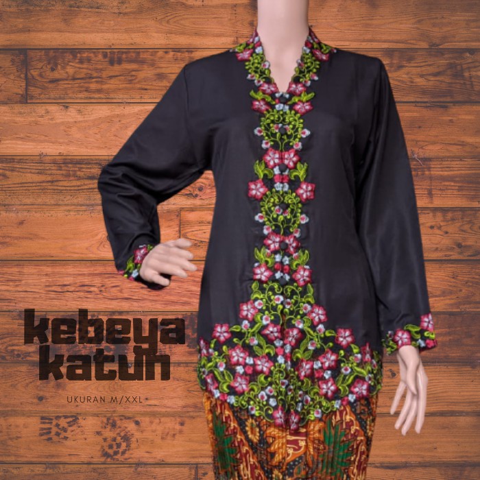 KEBAYA MODERN KATUN TANGN PANJANG KEBAYA ENCIM BORDIR WARNA-HITAM