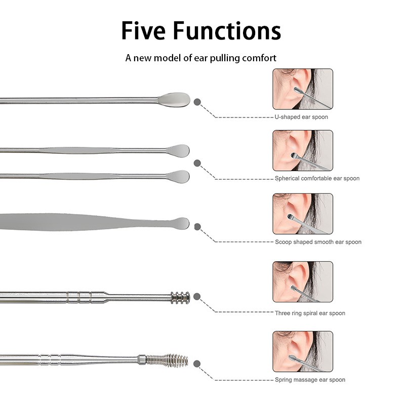 6pcs / set Earpick / Korek Kuping Spiral Portable Untuk Bayi / Dewasa