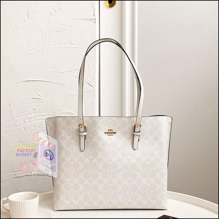 Bag Canvas - Tas Coach 1665 Mollie Tote In Signature Canvas White Chalk Original