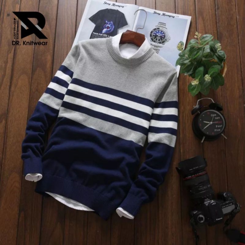 Rajut Ryan Sweater O-Neck Grey - Sweater Rajut Oblong Pria Katun Berkualitas