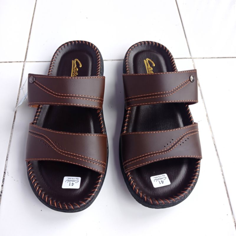 Sandal Kulit Pria - Sandal Slop Contino - Sandal Fashion Murah Berkualitas SandalTerlaris-Ss coklat