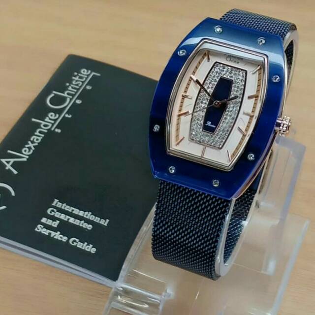 Jam Tangan Wanita, Alexandre Christie Rantai Biru Nevy Pasir AC2729 Original