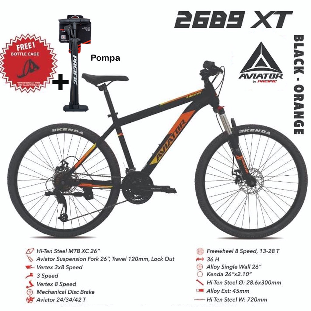 sepeda MTB aviator 2689 xt 26 in sepeda gunung dewasa sepeda gunung pasific