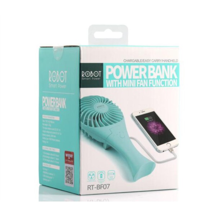 Robot Kipas Mini Power Bank Rt-Bf07 2000Mah Portable Fan Mini Origina - Biru Muda