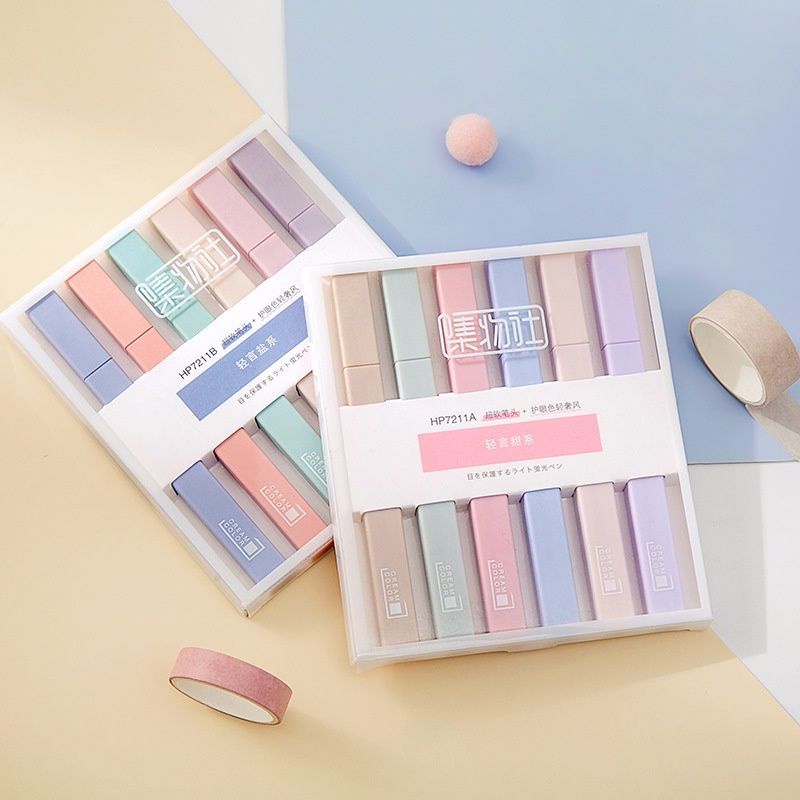 

KIANDAA HL0004 6pcs highlighter morandi warna pastel set stabilo double tip dual tip soft tip korean penanda tulisan jurnal stationery makassar cod