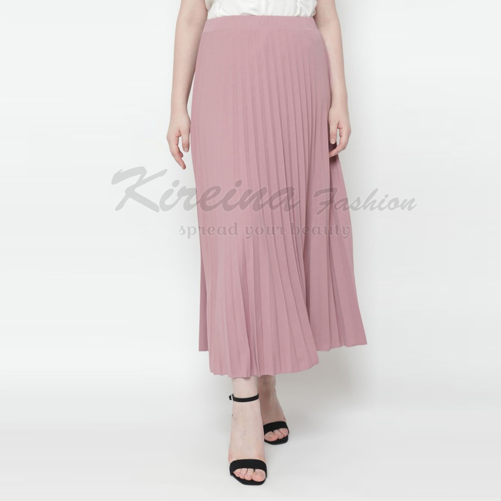 Rok Plisket Wanita Flare Skirt bahan Hyget | Kireina Fashion