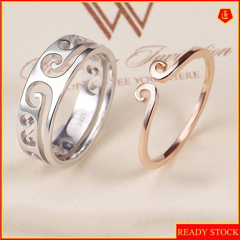 [Ready Stock]Two-in-One Ring for Lovers Silver Creative Trendy Personalized